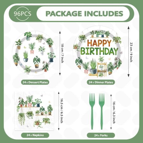 96 Pcs Greenery Plants Birthday Party Decorations, Serves 24 - Image 2
