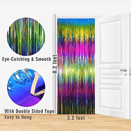 GOER 3.2 ft x 8.2 ft Metallic Tinsel Foil Fringe Curtains Party Photo Backdrop Party Streamers for Birthday,Graduation,New Year Eve Decorations Wedding Decor(3 Packs,Macaroon Rainbow) - Image 3