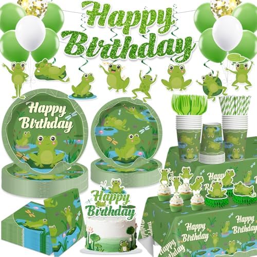 205pcs wellspar Green Frog Birthday Decorations Tableware Set, 25 Guests by Unknown
