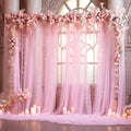 10x8ft Baby Pink Tulle Backdrop Curtain with Lights String for Parites, Sheer Photo Backdrop Drapes for Wedding Backdrop Ceremony Reception Bridal Shower Baby Shower Birthday Party by PartyTalk