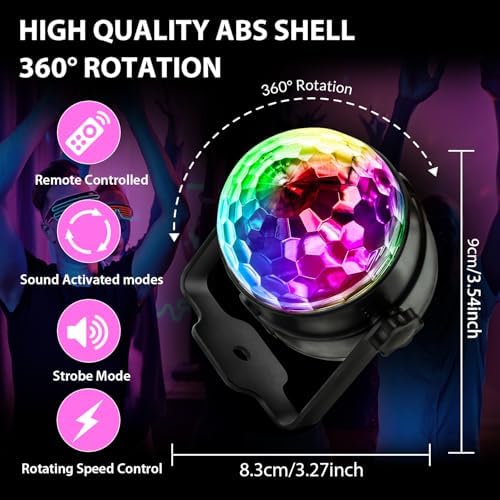 NEQUARE Disco Ball Party Lights 4-Pack, Sound Activated Strobe with Remote - Image 7