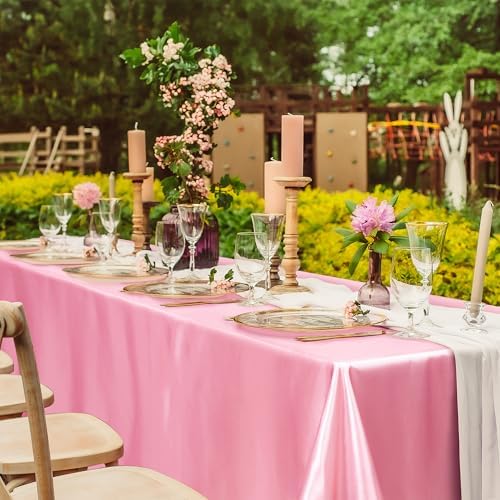 TURSTIN 4 Pack Pink Satin Tablecloth 102 x 58 Inch Overlay Table Cover - Image 6