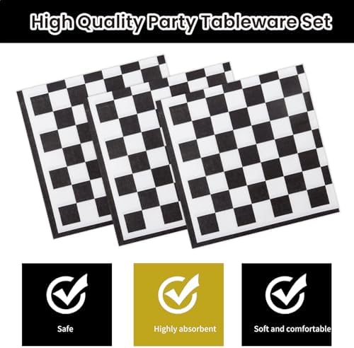 40Pcs Race Car Party Supplies Paper Plates and Napkins, 9 Inch Disposable Black White Checkered Flag Plates and Napkins for Race Car Birthday Party Decorations (Checkered) - Image 5