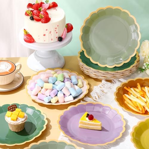 48 Pcs Nature Wedding Color Paper Plates 9 Inch Scalloped - Image 6