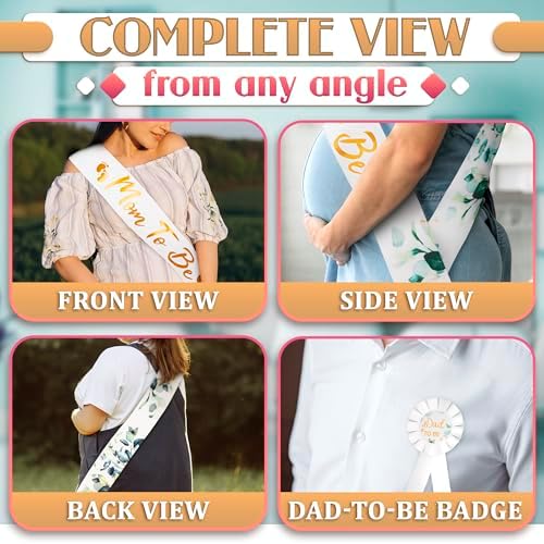 V TOWER Mom to Be Sash Baby Shower and Daddy to Be Pin, Satin (White) - Image 5
