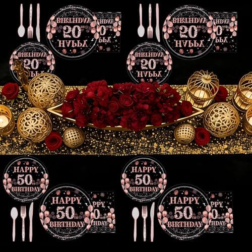 Pickmesh 400 Pcs 50th Birthday Party Supplies, Black Pink Tableware Set - Image 5