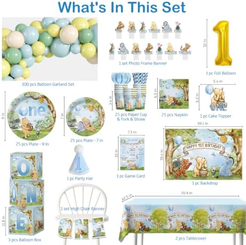 Classic Bear 1st Birthday Decorations Balloon Arch Kit and Plates Set - Image 2