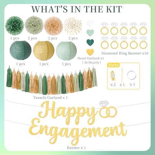 Kriyokiaa Sage Green Engagement Party Decoration Set, Gold Decor - Image 5