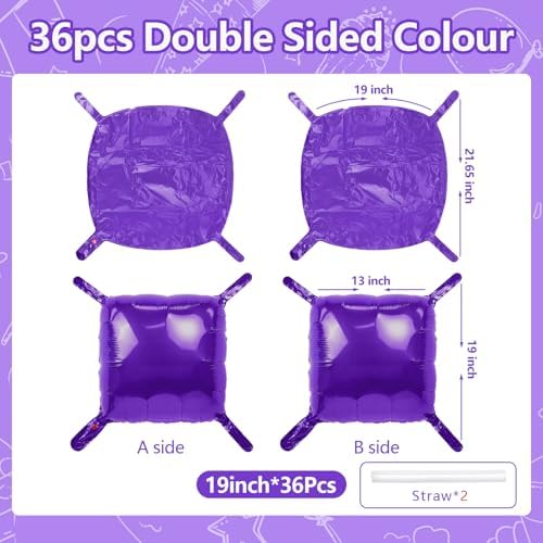 NISOCY 36PCS Metallic Purple Square Foil Balloons Wall Backdrop - Image 2
