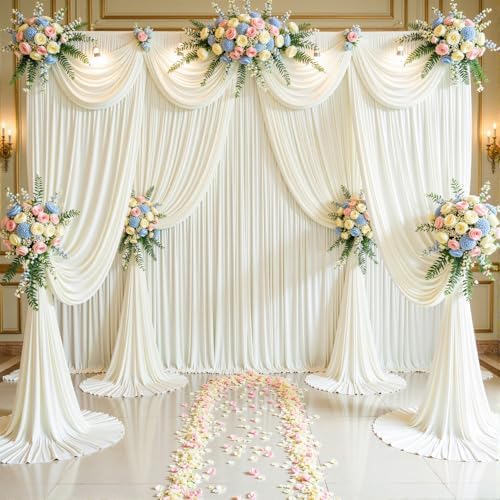 6 Panels Ivory Backdrop Curtain for Wedding Parties Wrinkle Free Ivory Photo Curtains Backdrop Drapes Fabric Decoration for Baby Shower Photoshoot 30ft(W) x 10ft(H) - Image 3