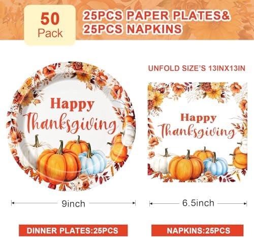 50 Pcs Thanksgiving Paper Plates and Napkins Set - Image 3