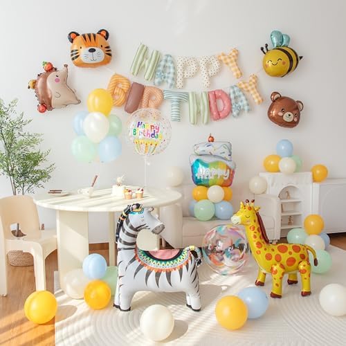 Animals Happy Birthday Foil Balloon Decorations Kit for Kids Birthday, Jungle Zoo Theme Zebra Giraffe Tiger All-In-One Party Supplies with Birthday Banner (Animal Birthday Set) by Vrukiaa
