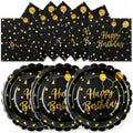 50PCS Happy Birthday Paper Plates and Napkins - 7 Inch Birthday Cake Plates Scalloped Black and Gold Dessert Plates and 6.5 Inch Napkins Disposable Tableware Set, Serves 25 by Unknown