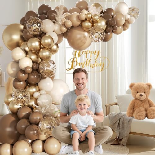 Brown Gold Balloon Garland Arch Kit, 18 12 10 5 inch Different Sizes Brown Beige Nude Metallic Confetti Gold Balloons for Birthday Party Netural Bear Baby Shower Decorations - Image 5