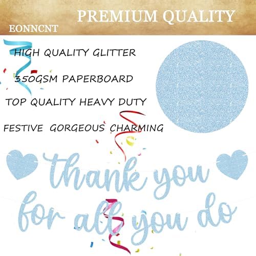 Pre-strung Thank You for All You Do Banner - Light Blue Glitter Appreciation Party Decorations Supplies for Family elders Employee Coworker Staff Teacher, Photo Booth Prop - Image 7