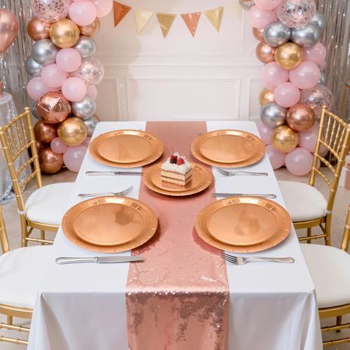 Rose Gold Paper Plates and Polka Dot Napkins, 75 Pcs Party Decorations - Image 6