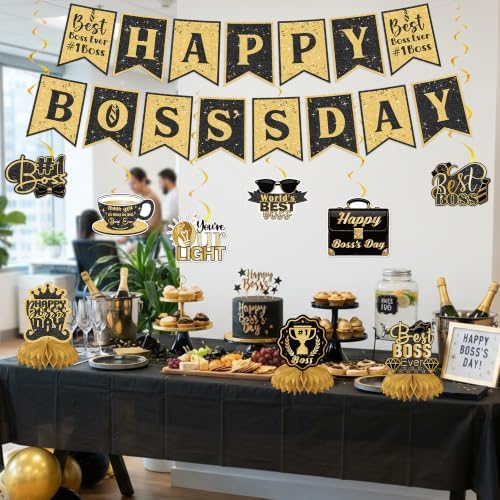 Boss Day Decorations, Happy Boss's Day Banner and Honeycomb Centerpieces - Image 5