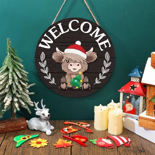 Vicenpal 35 Pcs Fall Interchangeable Highland Cow Welcome Sign, Ebony - Image 2