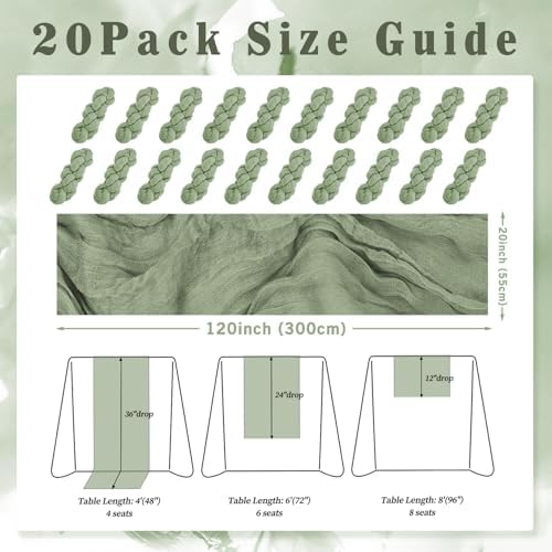 20 Pack Sage Green Cheesecloth Table Runner 10FT Rustic Gauze Fabric Cheese Cloth Table Runner for Wedding Bridal Baby Shower Table Decor 20 x 120 Inch Long Boho Sheer Birthday Party Table Decorations - Image 2