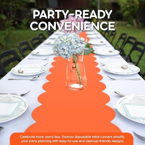 Orange Scallop Table Runner, Disposable Plastic, 5 Pack, 14x108in - Image 3