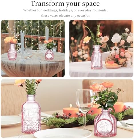 Glass Bud Vases Set of 32 - Pink Assorted Small Mini Glass Vases for Flowers, Crystal Vintage Vase Set, Bulk Centerpieces for Table Décor, Wedding, Home and Events (Pink, 32 Pcs) - Image 3
