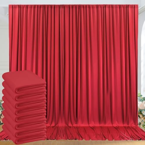 40ft x 10ft Wrinkle Free Red Backdrop Curtains for Parties, 8 Panels 5x10ft Silky Polyester Photo Backdrop Drapes for Christmas Weddings Birthday Party Photography Background Decor by ENJOYYOURPARTY