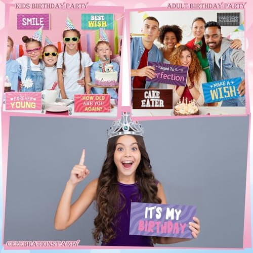 Beeveer 24 Designs Birthday Photo Booth Props Double Sided PVC Selfie Signs - Image 5