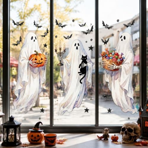 Halloween Window Clings Decorations Ghost Pumpkin Bat Window Stickers Static Spooky Glass Window Sticker Decals for Home Office Classroom Party Haunted House Seasonal Decor 3 Sheets by Unknown