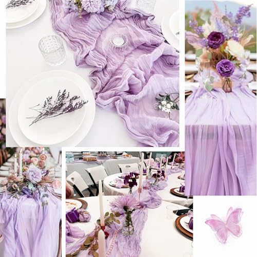 20 Pack Lilac Cheesecloth Table Runner 10FT Rustic Gauze Cheese Cloth Table Runner for Wedding 20 x 120 Inch Long Bridal Baby Shower Table Decor Boho Fabric Sheer Birthday Party Table Decorations - Image 6