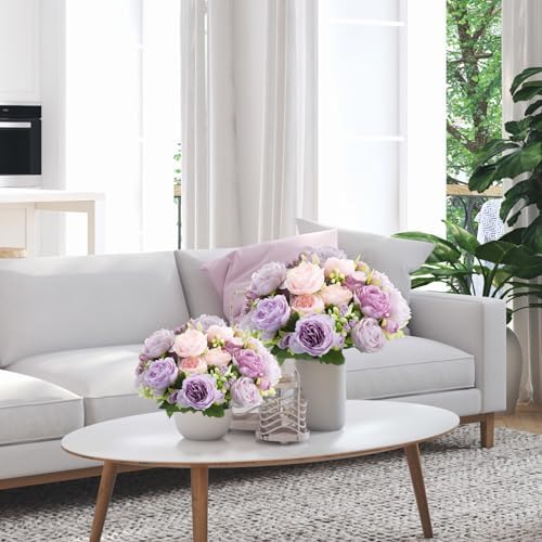 Geosar 8 Bundles Artificial Peonies Flowers,Gray Purple, Light Purple - Image 5