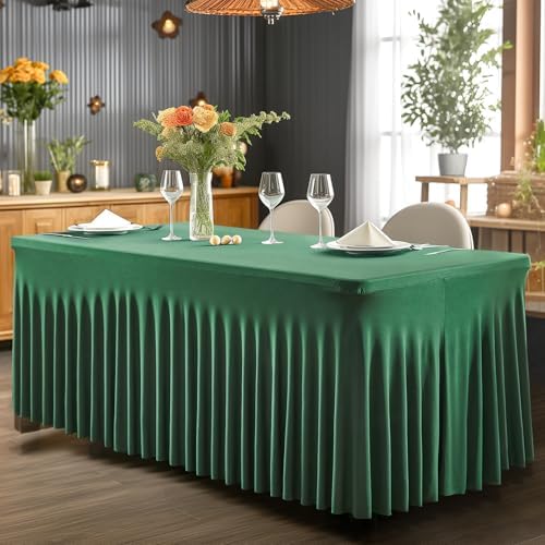 Shillance 6 Packs Green Spandex Tableclothes for 8 Foot Rectangle Table, Spandex Table Covers 8FT Stretch Table Skirts Wrinkle Free Fitted Table Cloth for Easter, Wedding, Banquet & Parties - Image 4