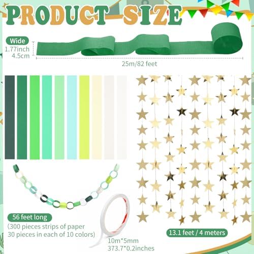Frienda Paper Chain Strips Streamers Garland Set,Green,Colorful - Image 2