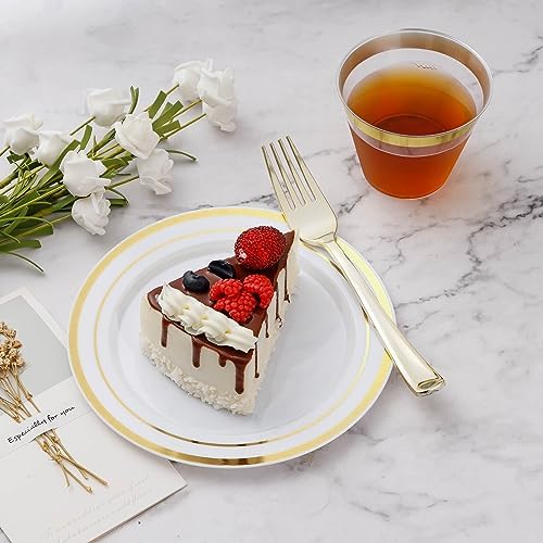 BESTVIP 600PCS Gold Dinnerware Set for 100 Guests, Plastic Plates for Party, 100 Gold Disposable Plates, 100 Dessert Plates, 100 Cups, 100 Spoons, 100 Forks and 100 Knives (Pack of 3) - Image 3