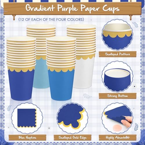 Mimorou 338 Pcs Blue Plates Napkins Cups Flatware Set - Image 5