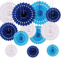 CC wonderland zone 12PCS Blue White Paper Fans Party Decorations,Hanging Ceiling Honeycomb Round Tissue Paper Fans for Birthday Wedding Party Decorations by CC+wonderland+zone