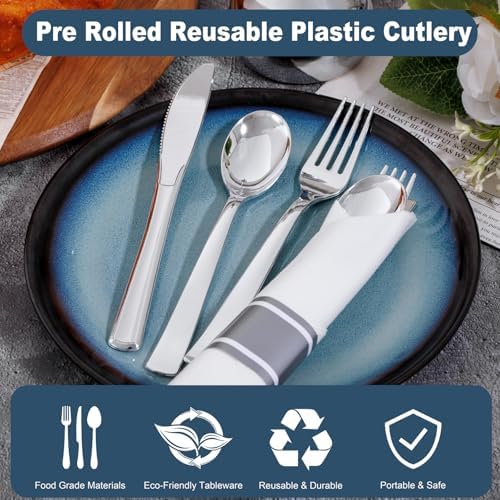 200 Pack Silver Wrapped Silverware Set Disposable for Wedding - Image 5