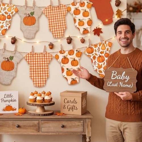 Frienda 10 Pcs Pumpkin Baby Shower Banner Bodysuit Garland with Clips - Image 4