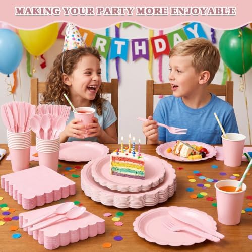 Vyntra 175 Pcs Light Pink Paper Plates and Napkins Party Supplies - Image 7