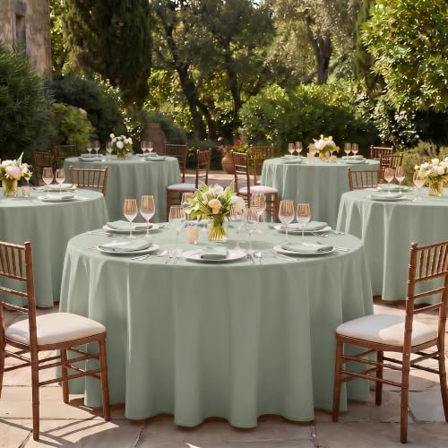 Fitable 6 Pack Sage Green Round Tablecloths - 120 Inches in Diameter - Image 6