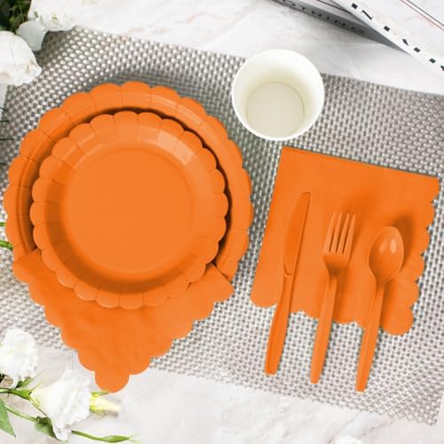 Vyntra 350 Pcs Orange Paper Plates and Napkins Party Supplies - Image 4