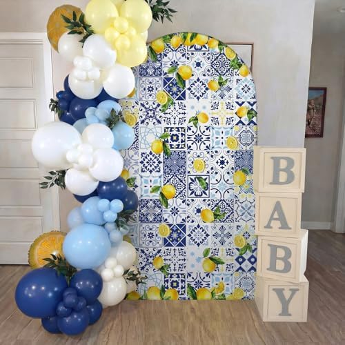 VitalCozy Blue Tiles Lemon 7.2ft Amalfi Coast Arch Cover for Parties - Image 6