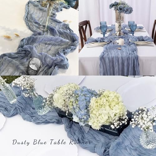 6 Pack Dusty Blue 10FT Cheesecloth Table Runner Rustic Gauze Fabric Cheese Cloth Table Runner for Wedding Bridal Baby Shower Table Decor 20 x 120 Inch Long Boho Sheer Birthday Party Table Decorations - Image 6