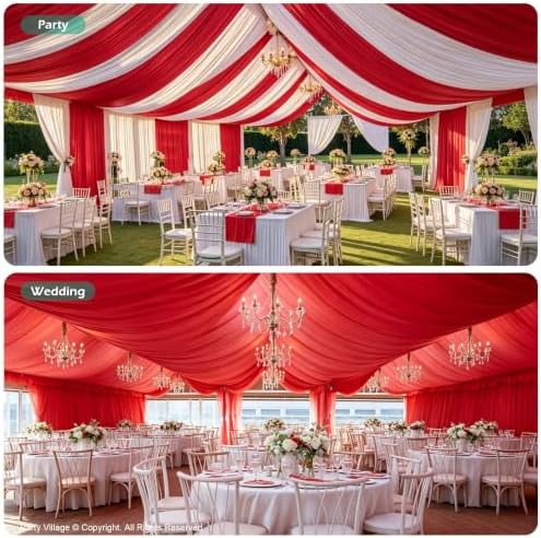 10 Panels 5ft(W) x 20ft(L) Red Ceiling Drapes for Christmas Parties - Image 4