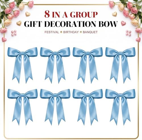 1 String Blue Bow Garland Banner, Pre-Strung Ribbon Bows Decorations for Birthday Party, Baby Girl Shower, Bridal Shower, Bachelorette Party, Girls Room, Wedding Decor, Christmas Tree Decorations - Image 3