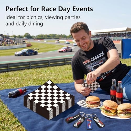 50PCS Black and White Checkered Flag Napkins 13 x 13 Inches, Race Car Paper Napkins Luncheon Dessert Cocktail Napkins Disposable for Racing Car Theme Baby Shower Birthday Party Decorations (Race Car) - Image 7