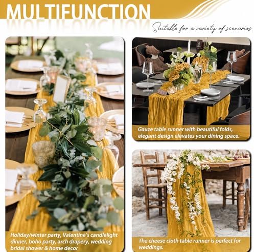 8 Pack Gold Cheesecloth Table Runner 17x108 inch Boho Gauze Cheese Cloth Table Runners for Wedding Party Baby Bridal Shower Home Decor - Image 7