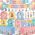 198 Pcs Pet Dog Birthday Party Supplies (Serves 24), Vintage Puppy Face Party Tableware Birthday Party Decorations Set Include Banner Plates Napkins Cups Forks Knifes Tablecloth Topper for Party by Kinovo