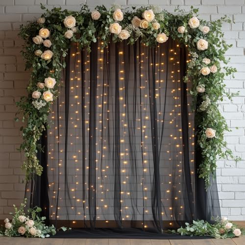 Black Tulle Backdrop Curtain with Lights for Decor, 10x10FT by Unknown
