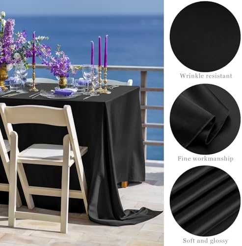 TURSTIN 4 Pack Black Satin Tablecloth 102 x 58 Inch Overlay Table Cover - Image 3