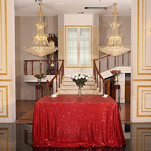 Eternal Beauty Red Square Sequin Tablecloth Sparkly Overlay for Wedding Party Birthday Baby Shower Christmas 48"x48" - Image 5